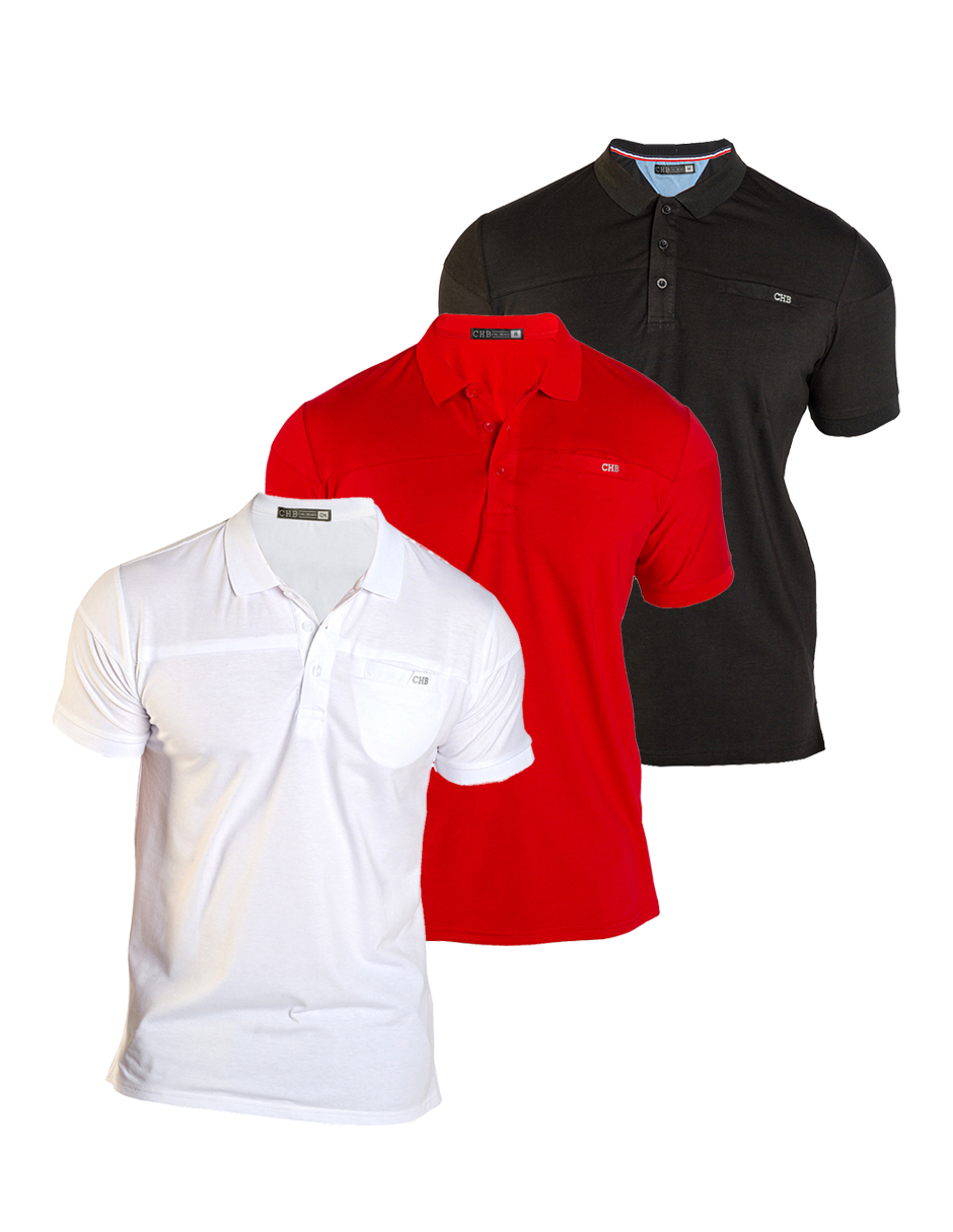 Paquete 3 Playeras Tipo Polo Lisa Stretch Slim Para Hombre