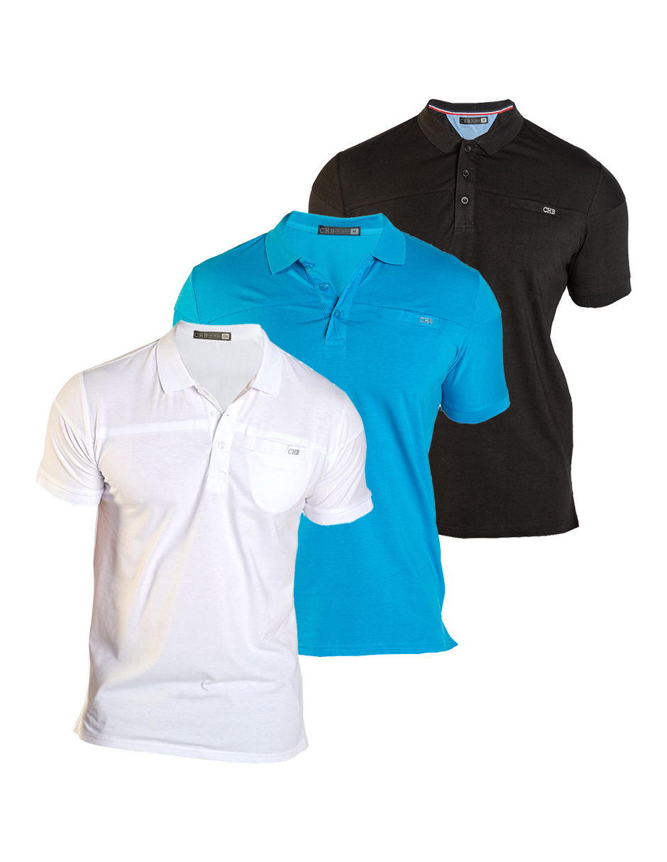 Paquete 3 Playeras Tipo Polo Lisa Stretch Slim Para Hombre