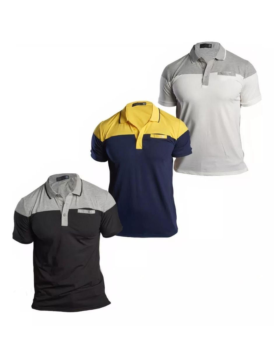 Paquete 3 Playeras Tipo Polo Colores Combinados Slim Fit para Hombre