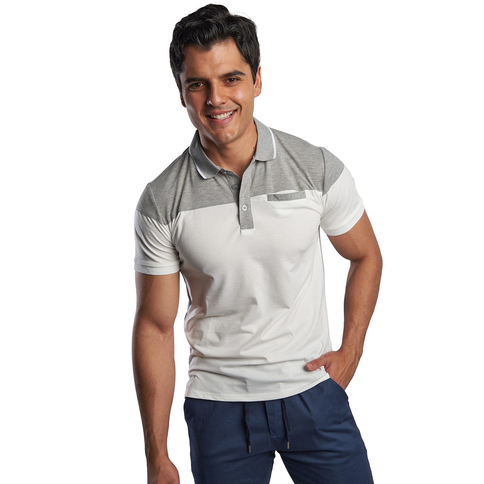 Foto 3 pulgar | Playera Polo CHB Chili Beans Clothing Co. Block Blanco con Gris para Hombre