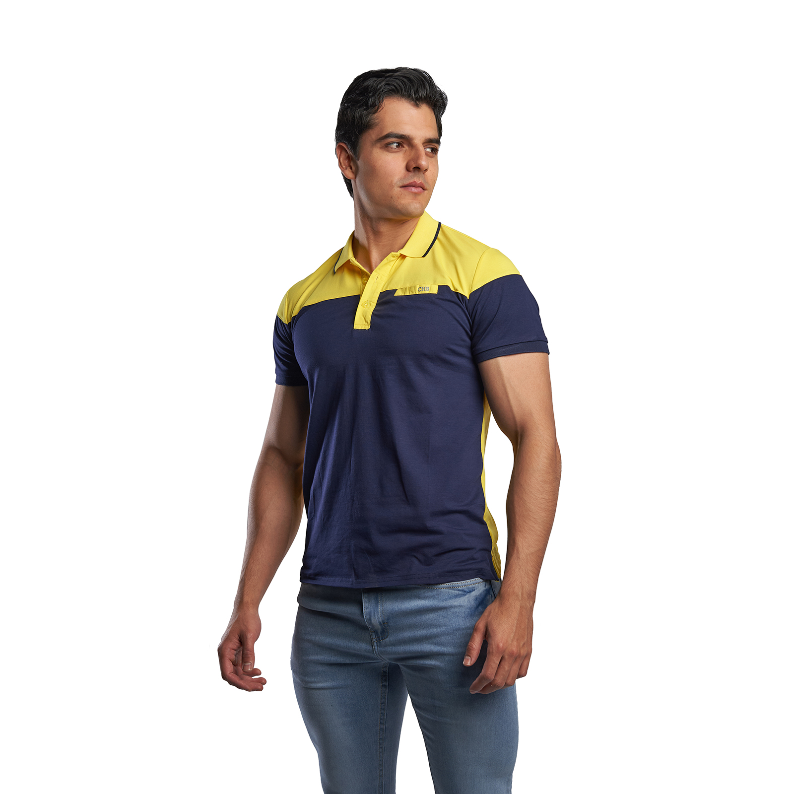 Foto 3 pulgar | Playera Polo CHB Chili Beans Clothing Co. Block Marino con Amarillo para Hombre