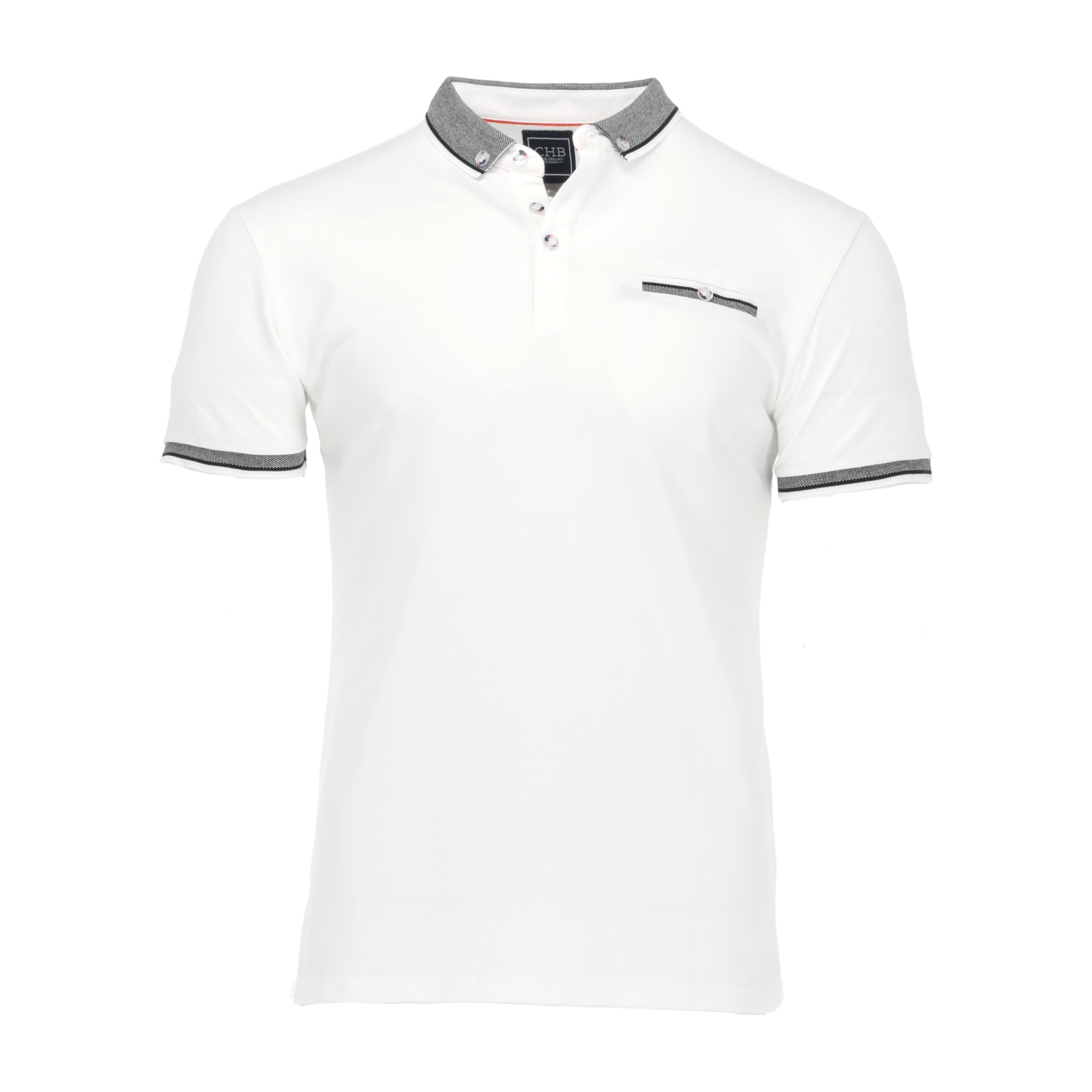 Playera Polo Cuello Abotonado Chb Chili Beans Clothing Co. Pique color Blanco