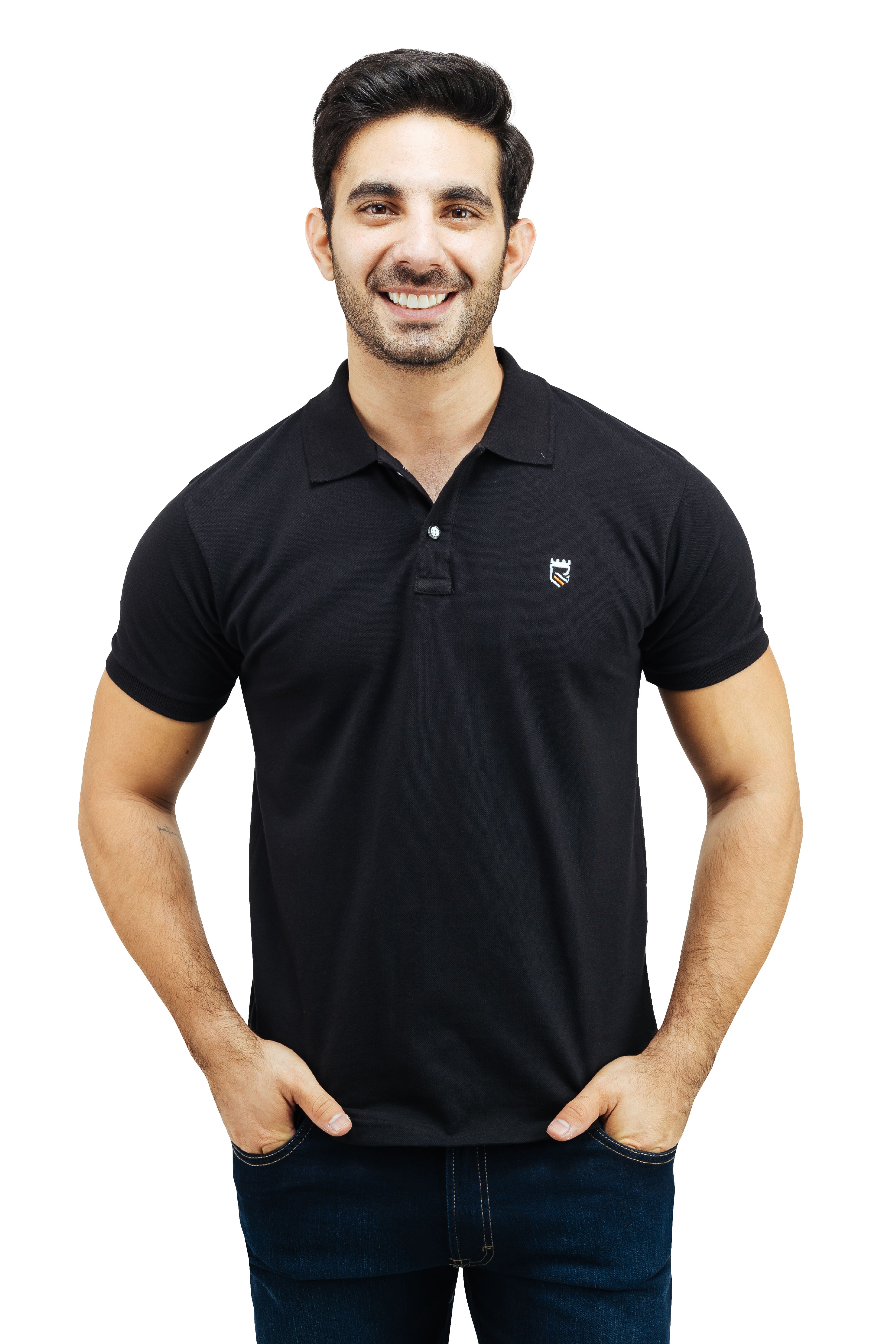 Foto 2 pulgar | Playera Tipo Polo Rams Cottons Modelo Roger Negro Corte Slim Fit para Hombre