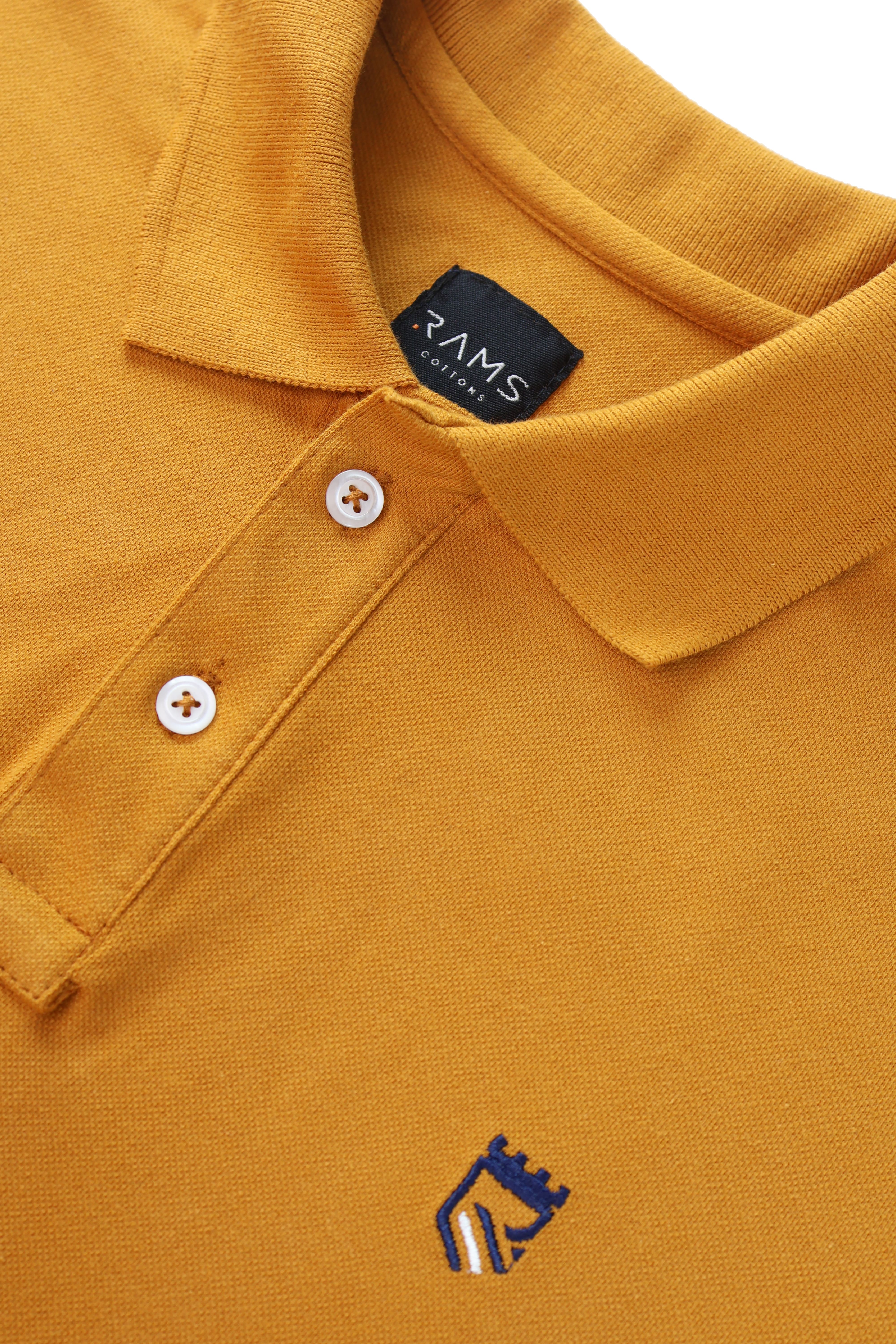 Playera Tipo Polo Para Hombre Marca Rams Cottons Modelo Roger Color Mostaza Corte Slim Fit