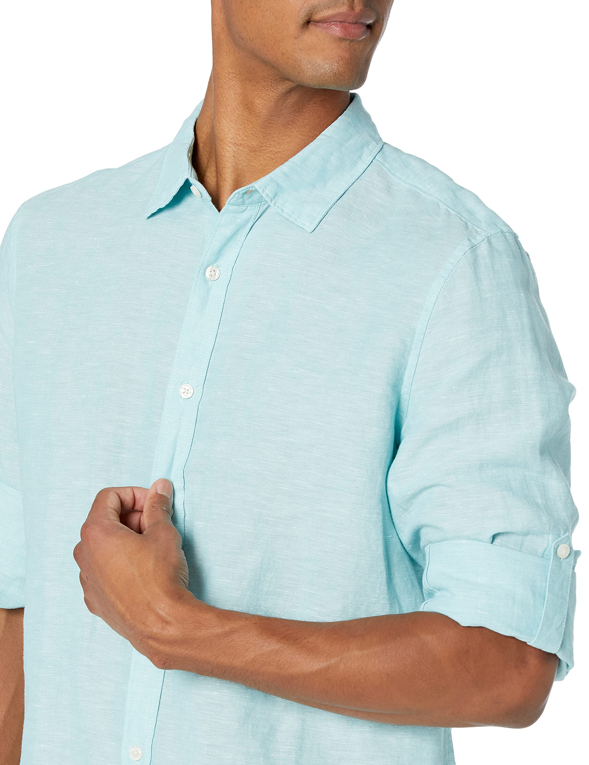 Foto 4 pulgar | Camisa Perry Ellis De Manga Enrollada De Lino Liso Y Algodón Para Hombre - Venta Internacional.