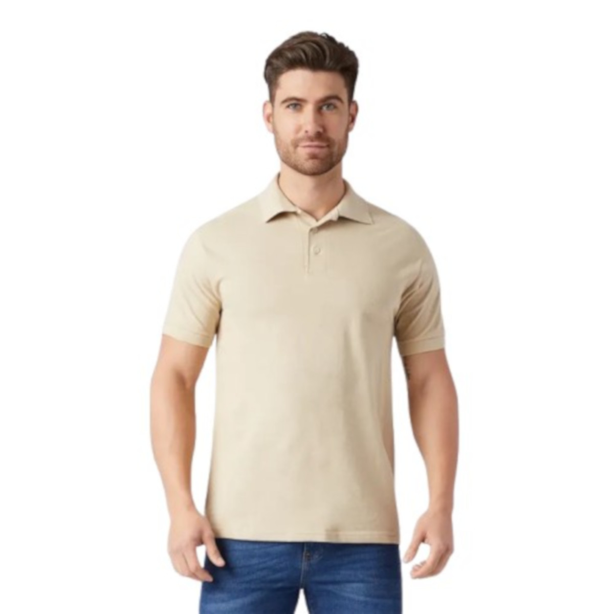 Foto 1 | Playera Polo Piqué Para Caballero - Color Khaki - 100% Algodón
