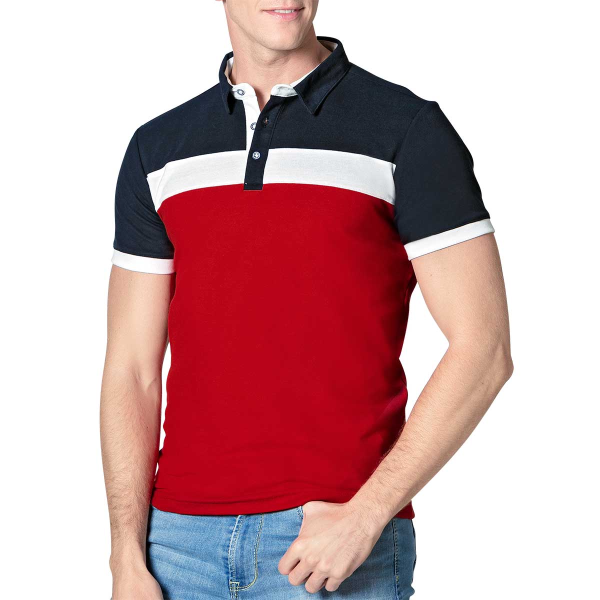 Foto 2 pulgar | Felker Playera Tipo Polo Para Hombre Rojo Marino Blanco