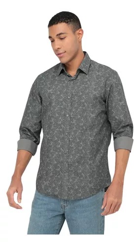 Camisa Kenneth Cole Gris Manga Larga para Hombre