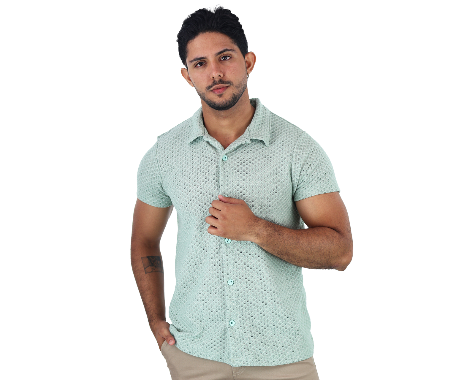 Foto 2 pulgar | Camisa Rams Cottons McAdams Verde Pistache Tejido de Punto para Hombre