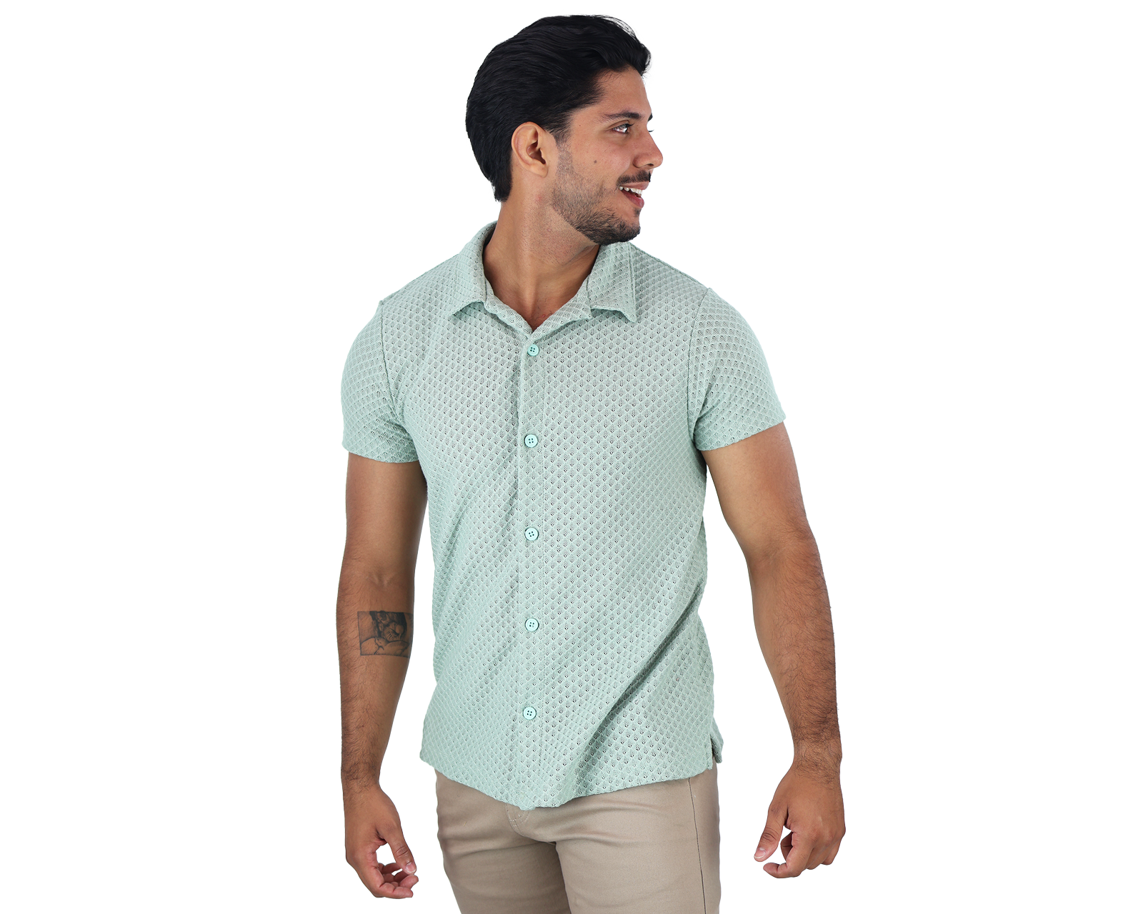 Foto 3 pulgar | Camisa Rams Cottons McAdams Verde Pistache Tejido de Punto para Hombre