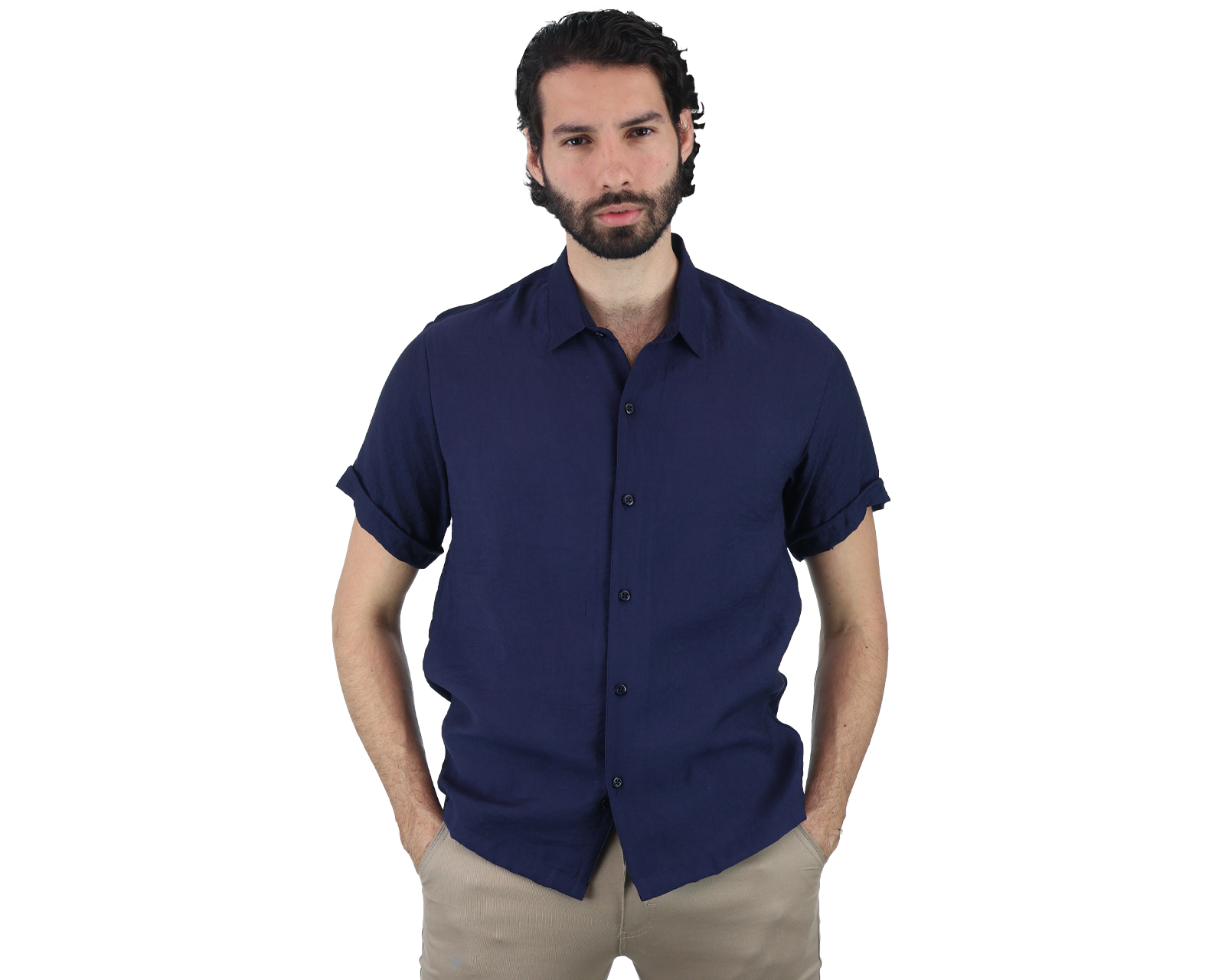 Foto 2 pulgar | Camisa con Textura Rams Cottons Mirage Azul Marino para Hombre