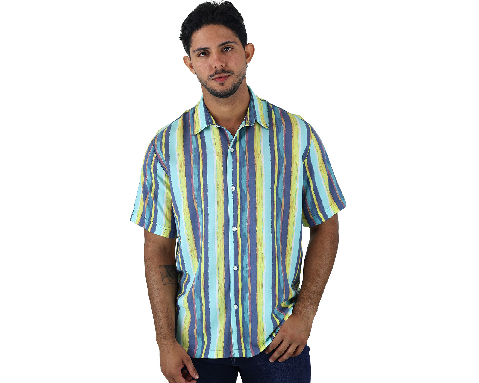 Foto 1 | Camisa De Manga Corta Rams Cottons Modelo Vertical con Rayas Verticales Multicolor para Hombre