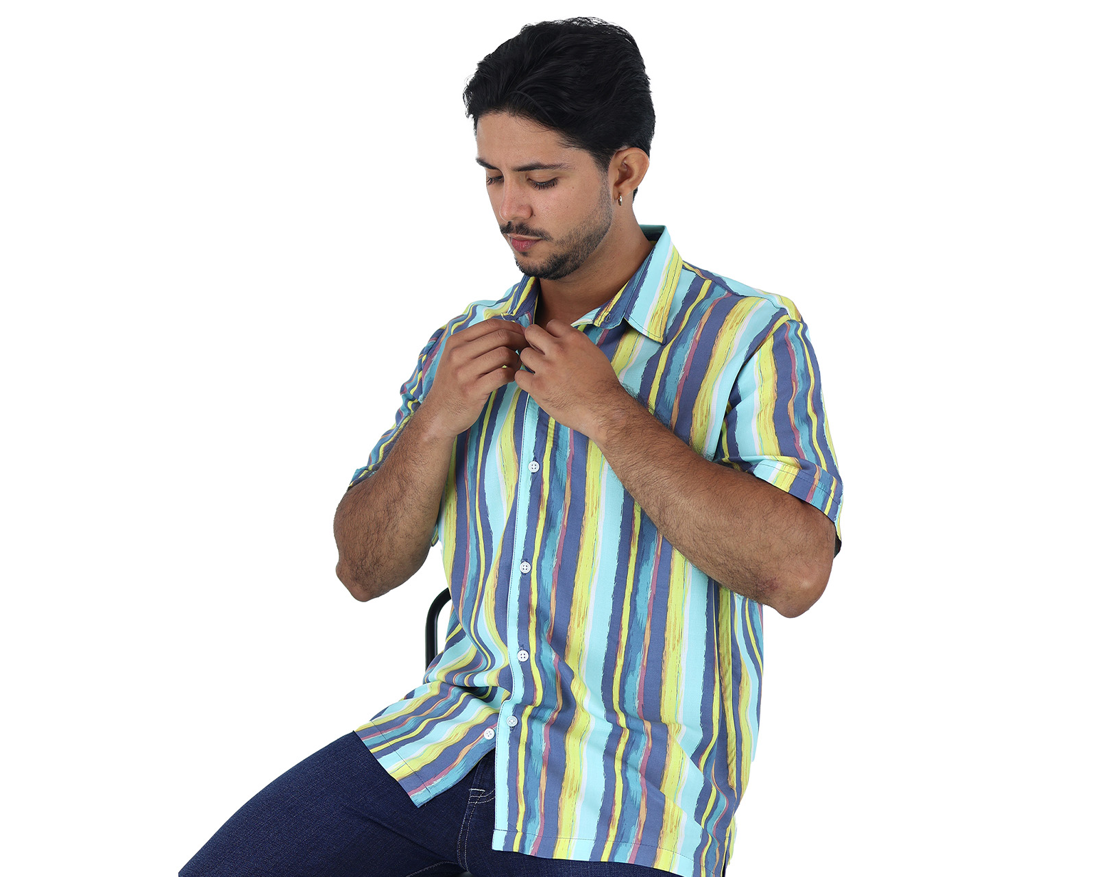 Foto 2 | Camisa De Manga Corta Rams Cottons Modelo Vertical con Rayas Verticales Multicolor para Hombre