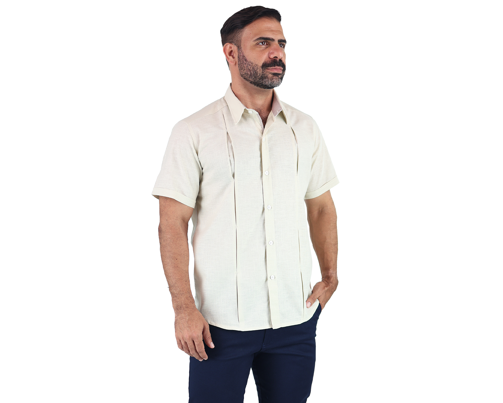 Camisa Tipo Guayabera Rams Cottons Tihos-2 Arena con Fuelle