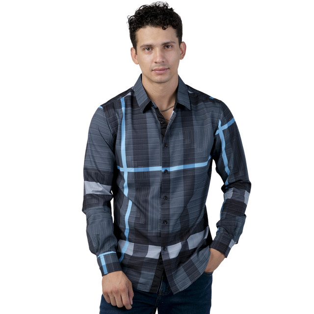 Camisa Pavini Manga Larga Para Hombre Azul Pvls104-04