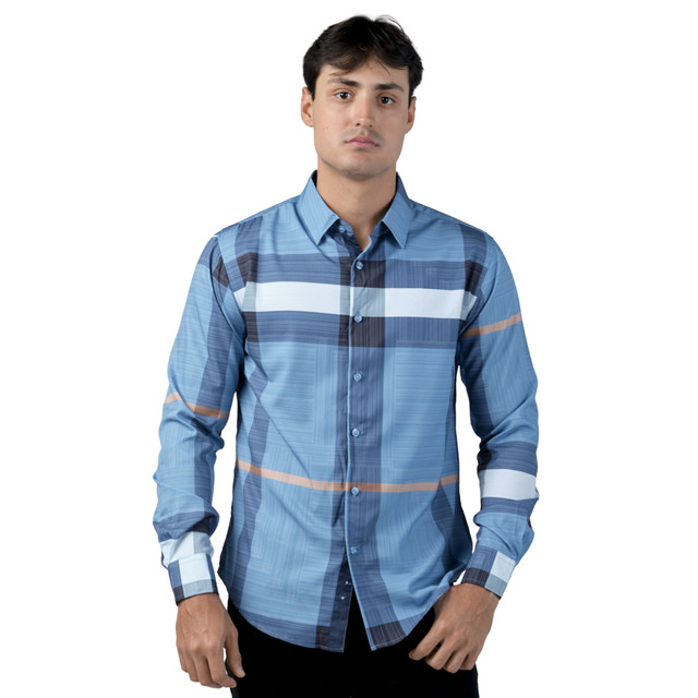 Camisa Pavini Manga Larga Para Hombre Azul Pvls104-02