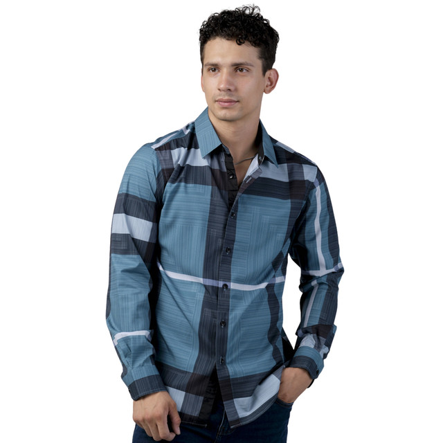 Camisa Pavini Manga Larga Para Hombre Azul Pvls104-01