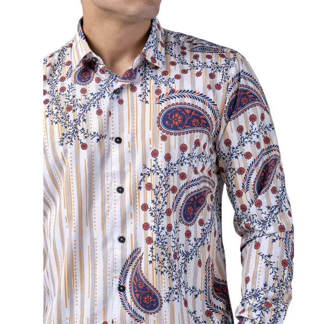 Foto 3 pulgar | Camisa Benzini Para Caballero Blanca Ls5025-l-blue/red