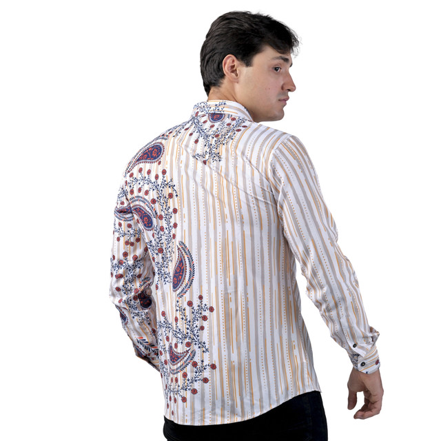 Foto 4 pulgar | Camisa Benzini Para Caballero Blanca Ls5025-l-blue/red