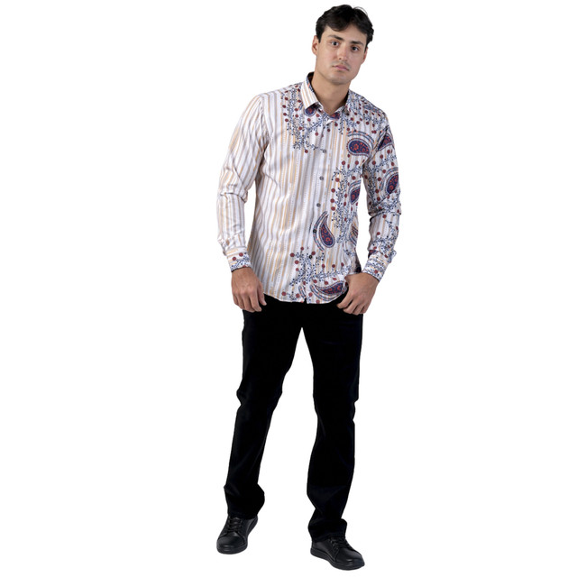 Foto 5 pulgar | Camisa Benzini Para Caballero Blanca Ls5025-l-blue/red