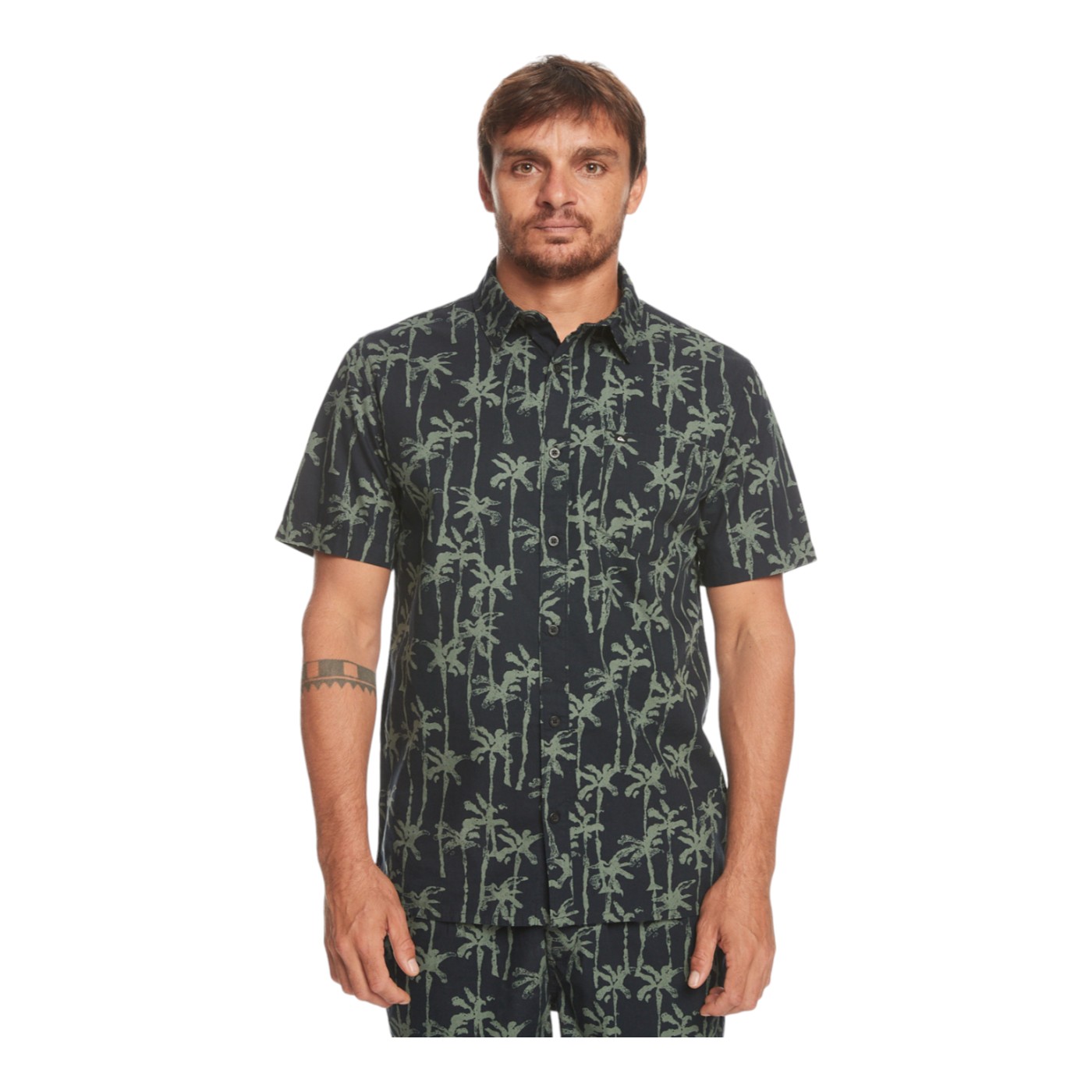 Camisa Quiksilver Painted Palm Ss Para Hombre Color Verde Modelo Eqywt04505kvj6