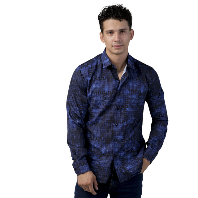 Camisa Benzini Para Caballero Azul Ls5042-royal