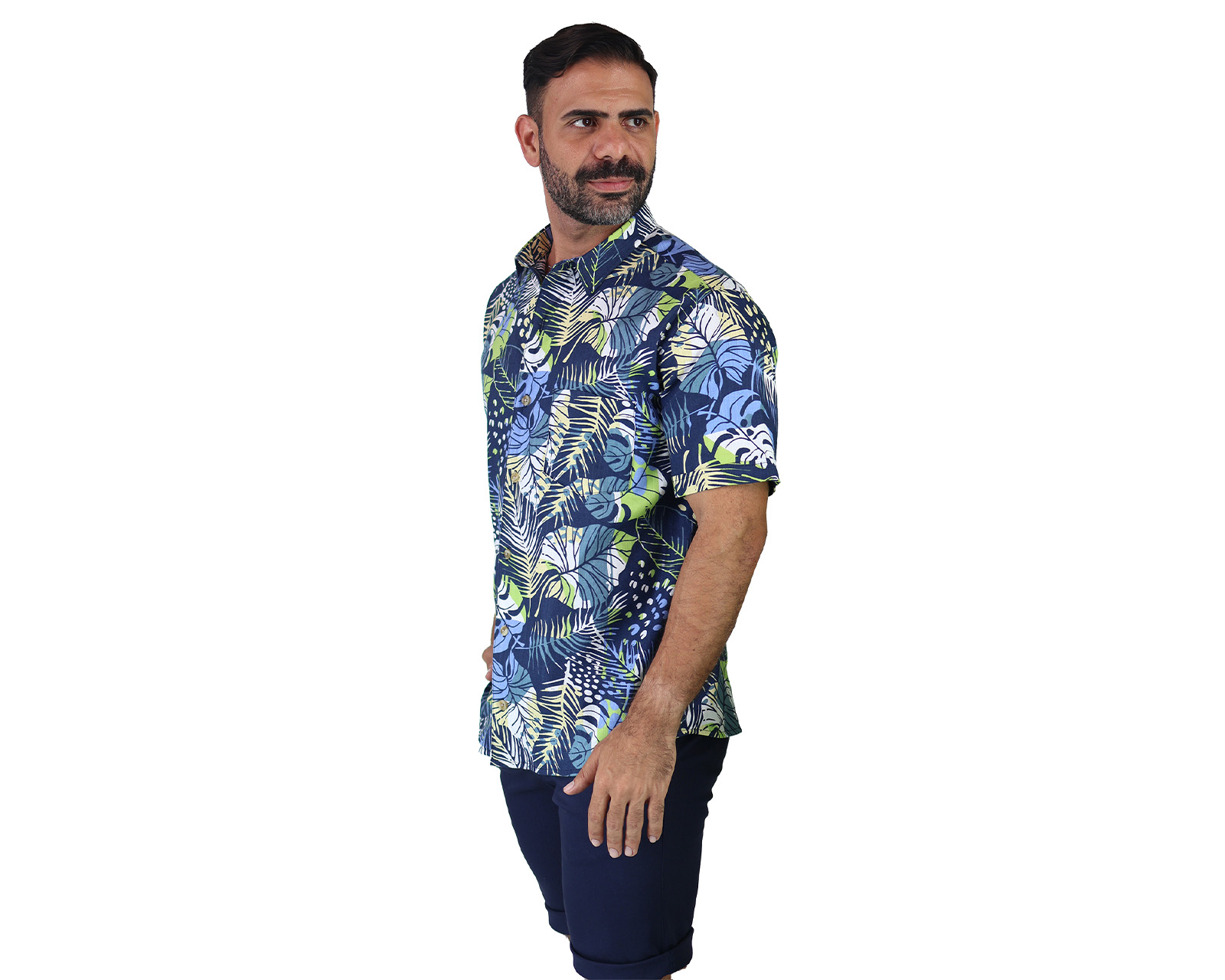 Foto 3 pulgar | Camisa Estilo Hawaiano De Manga Corta Marca Rams Cottons Modelo Bali Con Estampado De Hojas