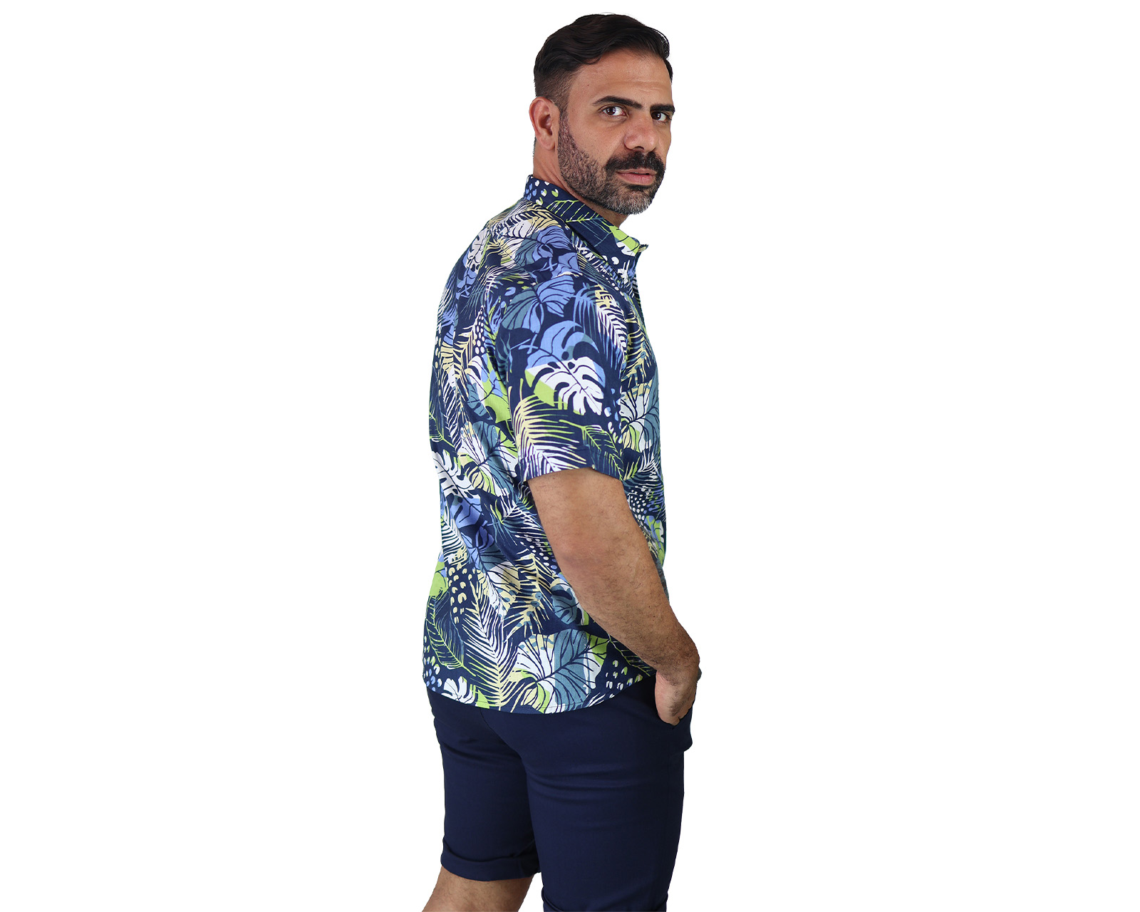 Foto 4 pulgar | Camisa Estilo Hawaiano De Manga Corta Marca Rams Cottons Modelo Bali Con Estampado De Hojas