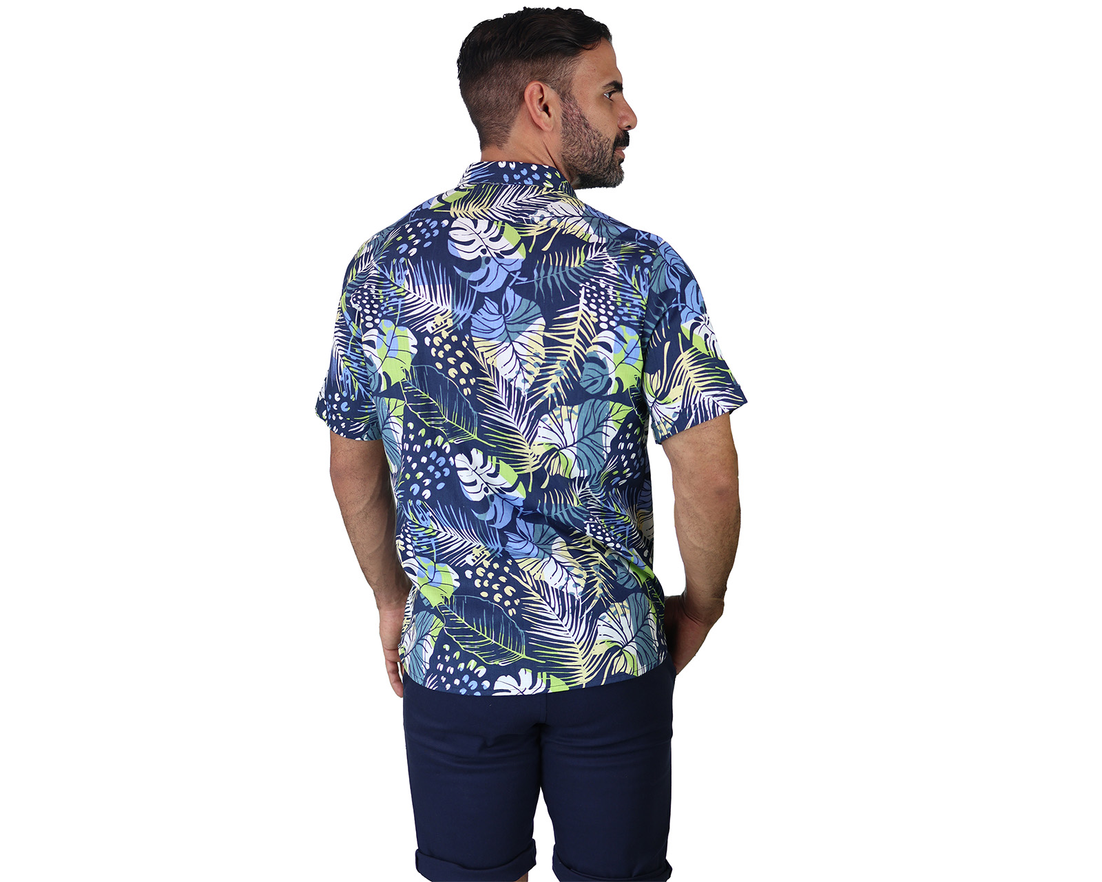 Foto 5 pulgar | Camisa Estilo Hawaiano De Manga Corta Marca Rams Cottons Modelo Bali Con Estampado De Hojas