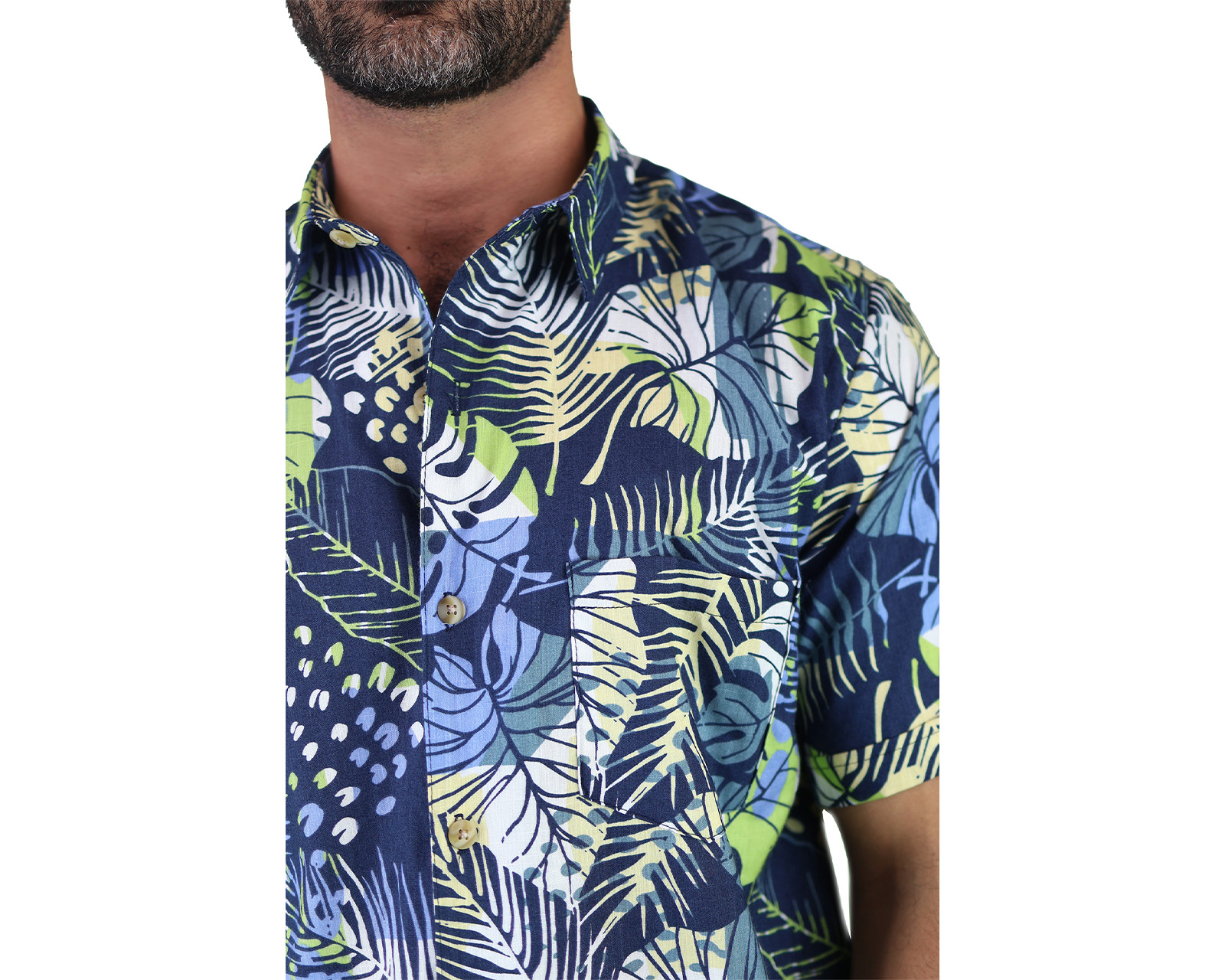 Foto 6 pulgar | Camisa Estilo Hawaiano De Manga Corta Marca Rams Cottons Modelo Bali Con Estampado De Hojas