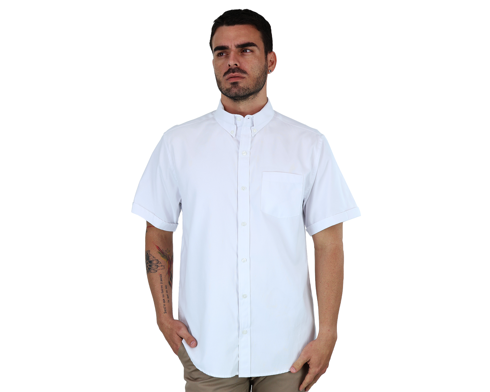 Camisa Para Caballero De Manga Corta Marca Rams Cottons  Modelo Oxford Color Blanco De Corte Regular