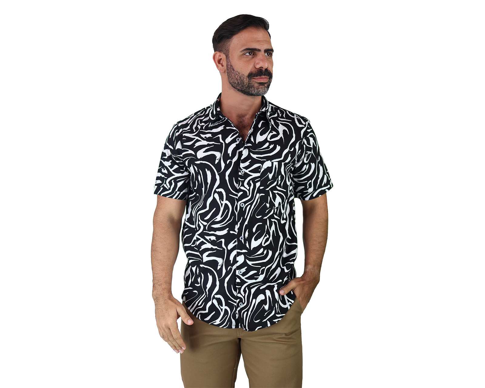 Foto 2 pulgar | Camisa Estilo Hawaiano De Manga Corta Marca Rams Cottons Modelo Bali Con Estampado De Hojas