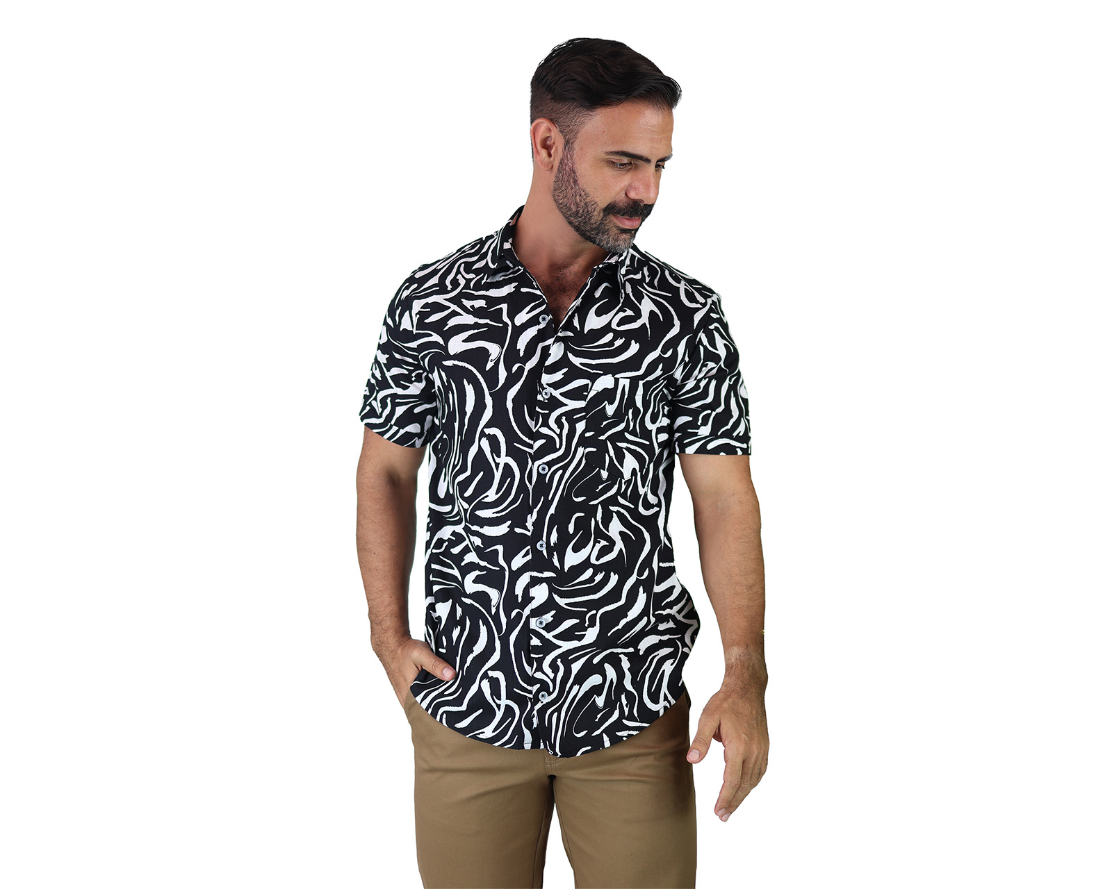 Foto 3 pulgar | Camisa Estilo Hawaiano De Manga Corta Marca Rams Cottons Modelo Bali Con Estampado De Hojas