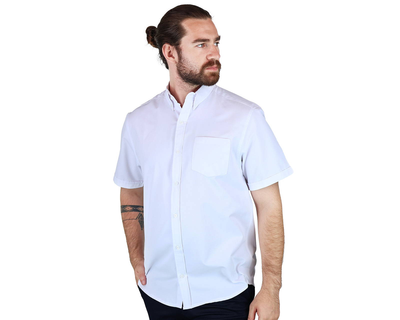 Foto 2 pulgar | Camisa De Manga Corta Con Textura Para Hombre Marca Rams Cottons Modelo Sabato Color Blanco Corte Regular