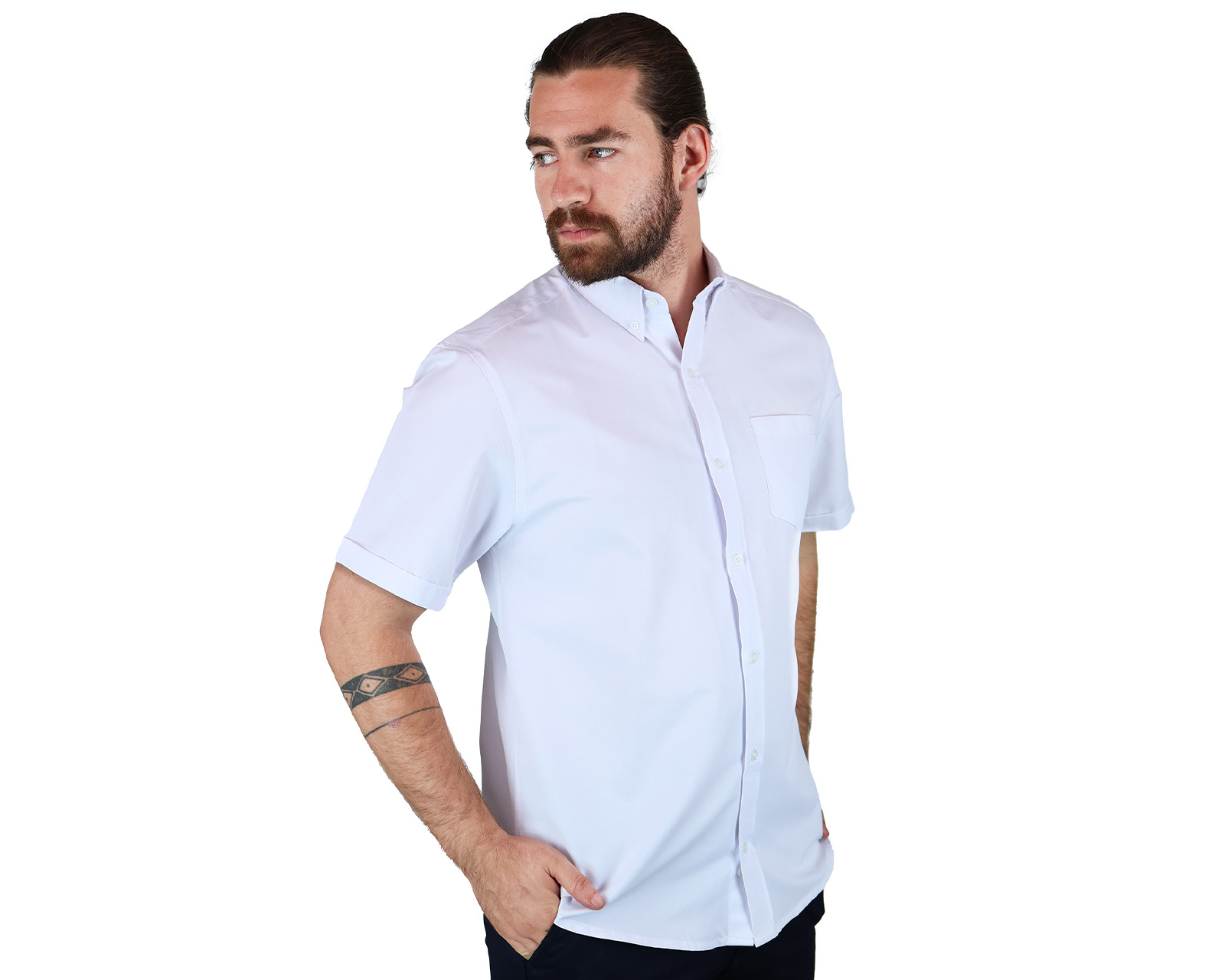 Foto 3 pulgar | Camisa De Manga Corta Con Textura Para Hombre Marca Rams Cottons Modelo Sabato Color Blanco Corte Regular