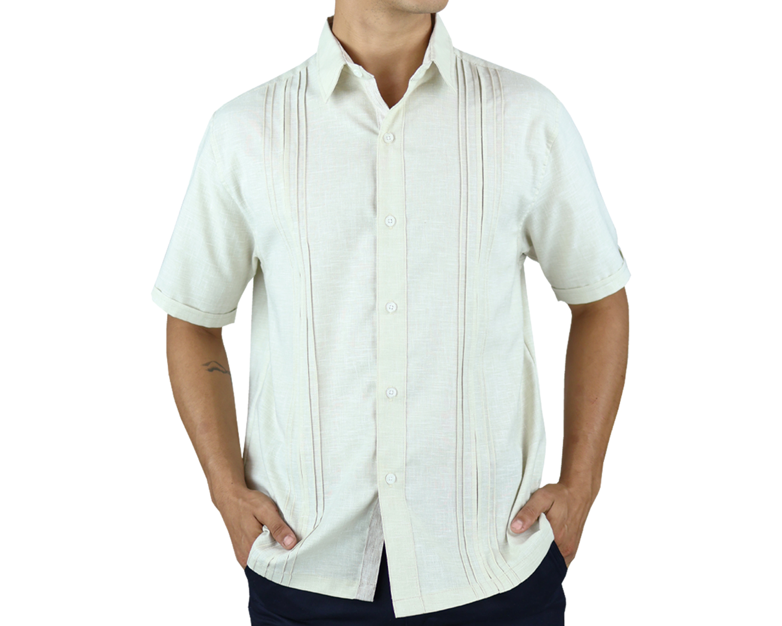 Foto 2 pulgar | Camisa Tipo Guayabera Para Hombre Modelo Digan Color Arena Corte Regular Y Apariencia De Lino