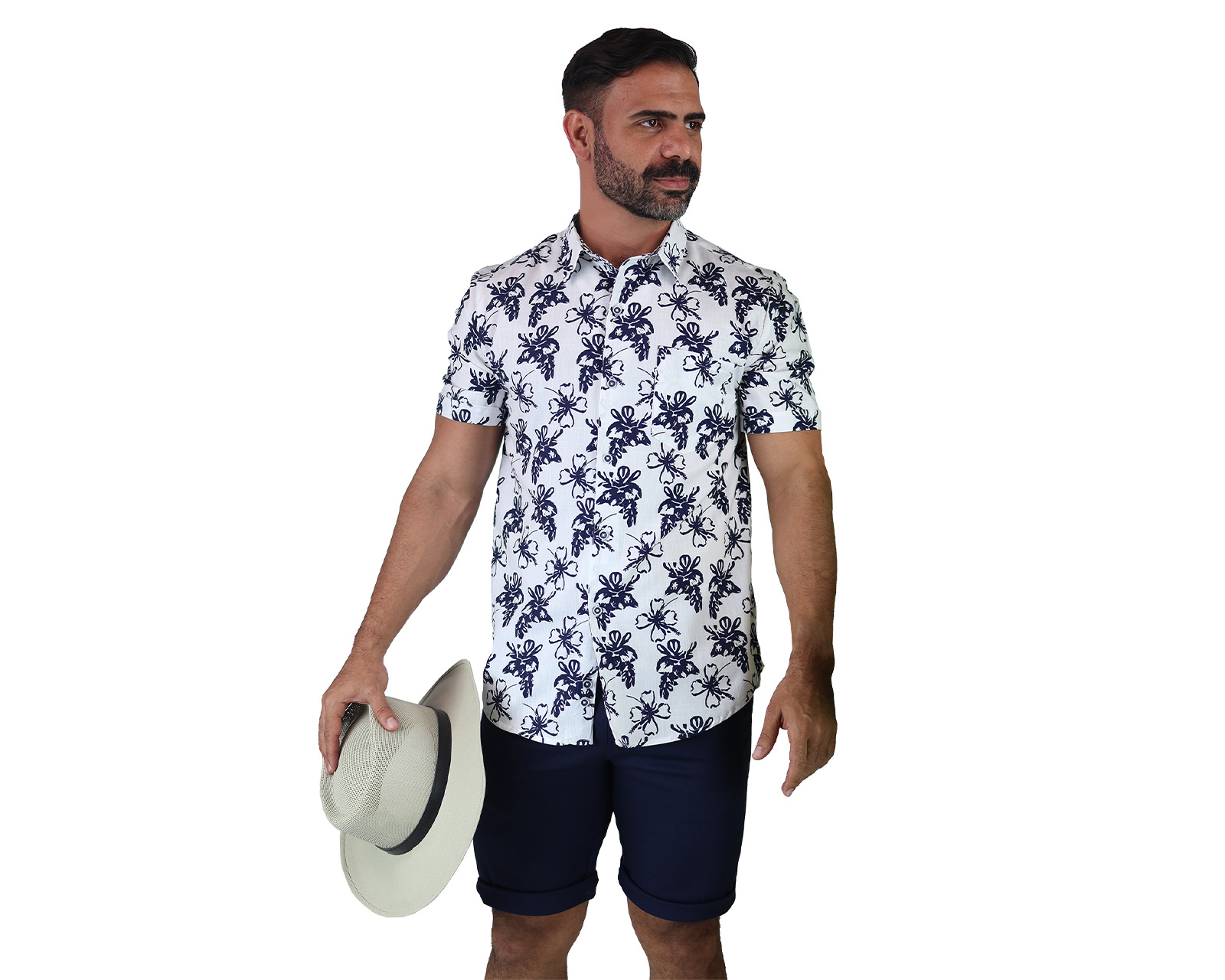 Foto 2 pulgar | Camisa Estilo Hawaiano De Manga Corta Marca Rams Cottons Modelo Bali Con Estampado Floral