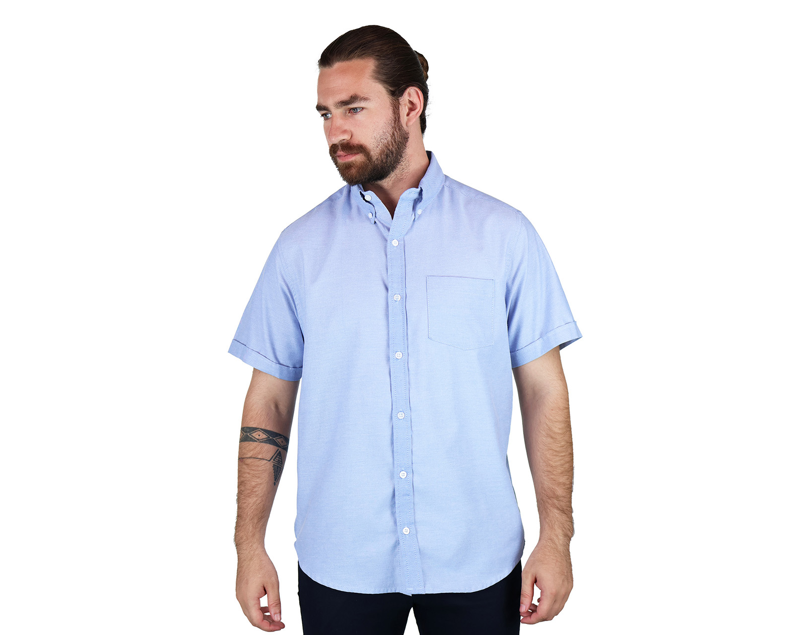 Foto 2 pulgar | Camisa Para Caballero De Manga Corta Marca Rams Cottons  Modelo Oxford Color Azul De Corte Regular