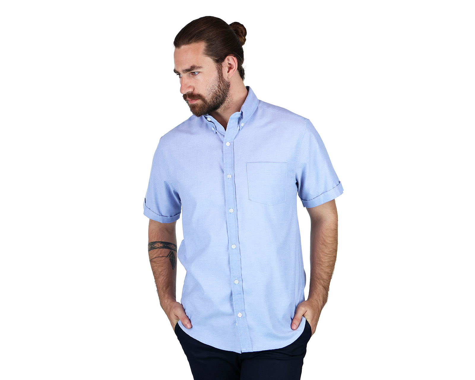 Foto 4 pulgar | Camisa Para Caballero De Manga Corta Marca Rams Cottons  Modelo Oxford Color Azul De Corte Regular
