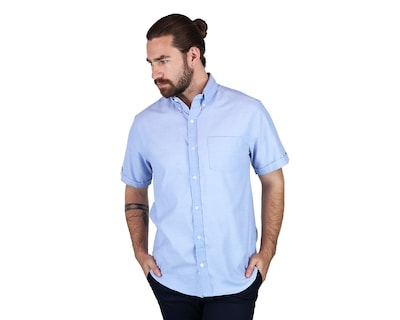 Foto 3 | Camisa Para Caballero De Manga Corta Marca Rams Cottons Modelo Oxford Color Azul De Corte Regular