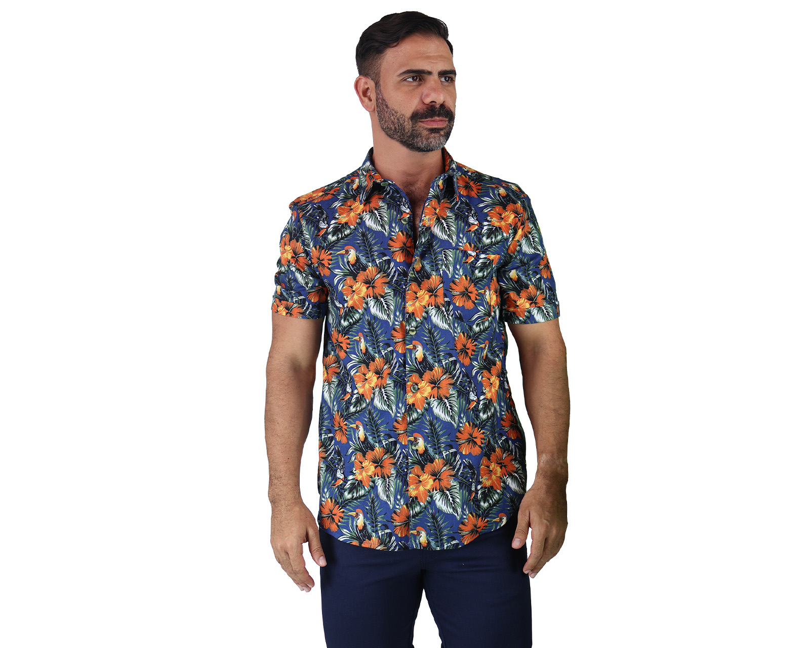 Foto 2 pulgar | Camisa Estilo Hawaiano De Manga Corta Marca Rams Cottons Modelo Bali Con Estampado De Flores