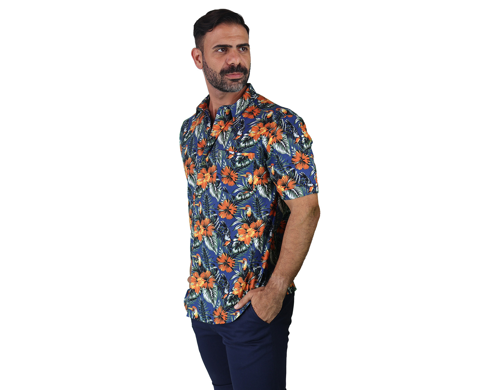 Foto 3 pulgar | Camisa Estilo Hawaiano De Manga Corta Marca Rams Cottons Modelo Bali Con Estampado De Flores