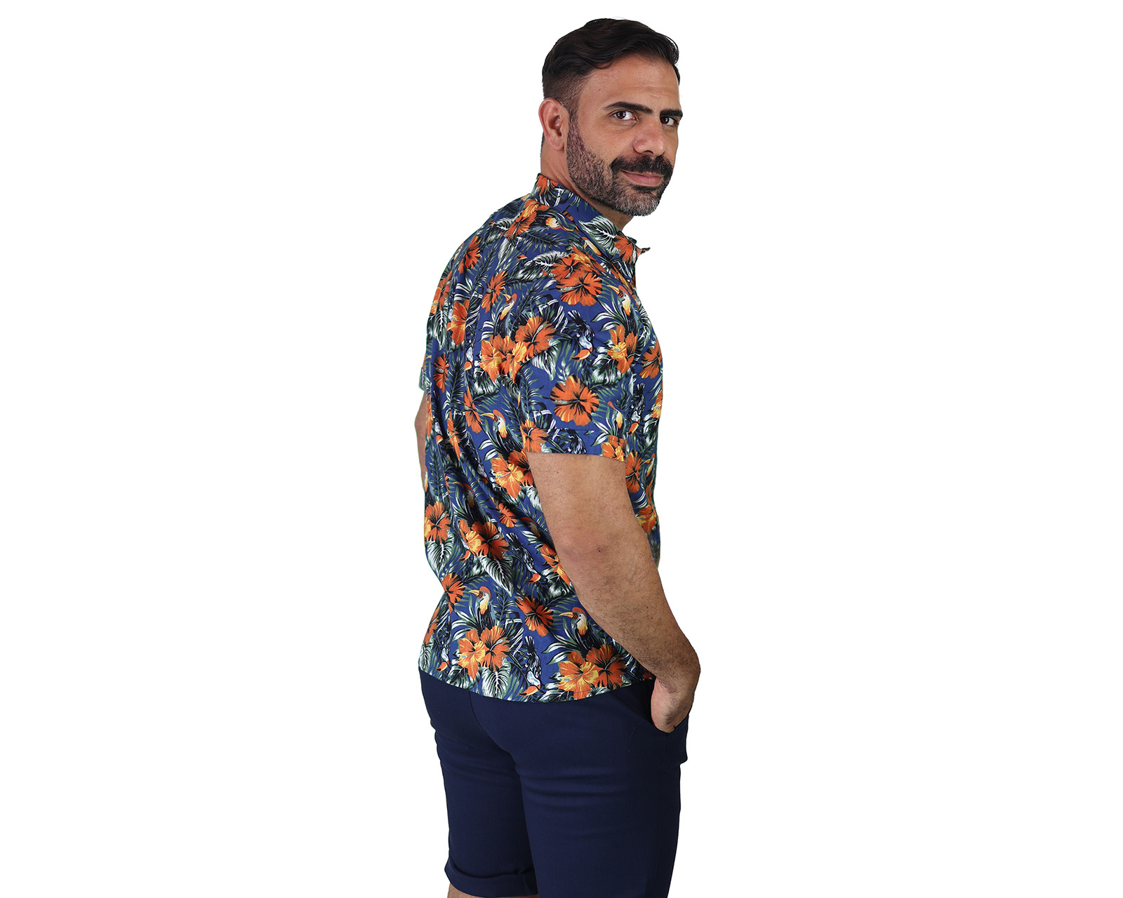 Foto 4 pulgar | Camisa Estilo Hawaiano De Manga Corta Marca Rams Cottons Modelo Bali Con Estampado De Flores