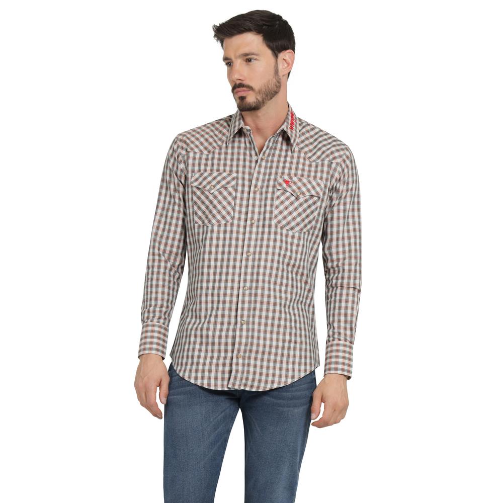 Camisa Vaquera Hombre Wrangler Regular Fit Manga Larga 380 Cafe