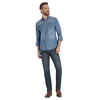 Foto 4 | Camisa Vaquera Hombre Wrangler Regular Fit Manga Larga 377 Azul