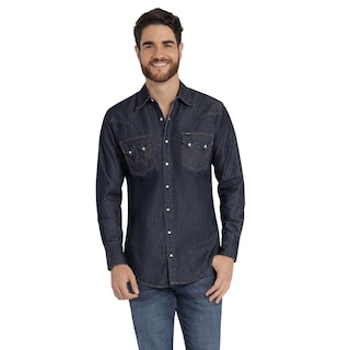Foto 1 | Camisa Vaquera Hombre Wrangler Regular Fit Manga Larga 929 Azul