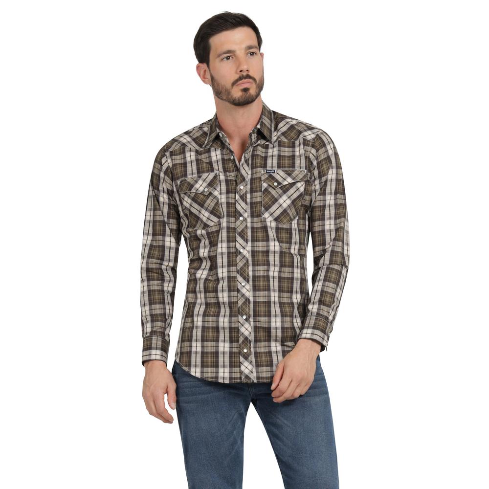 Foto 2 pulgar | Camisa Vaquera Hombre Wrangler Slim Fit Manga Larga 418 Cafe