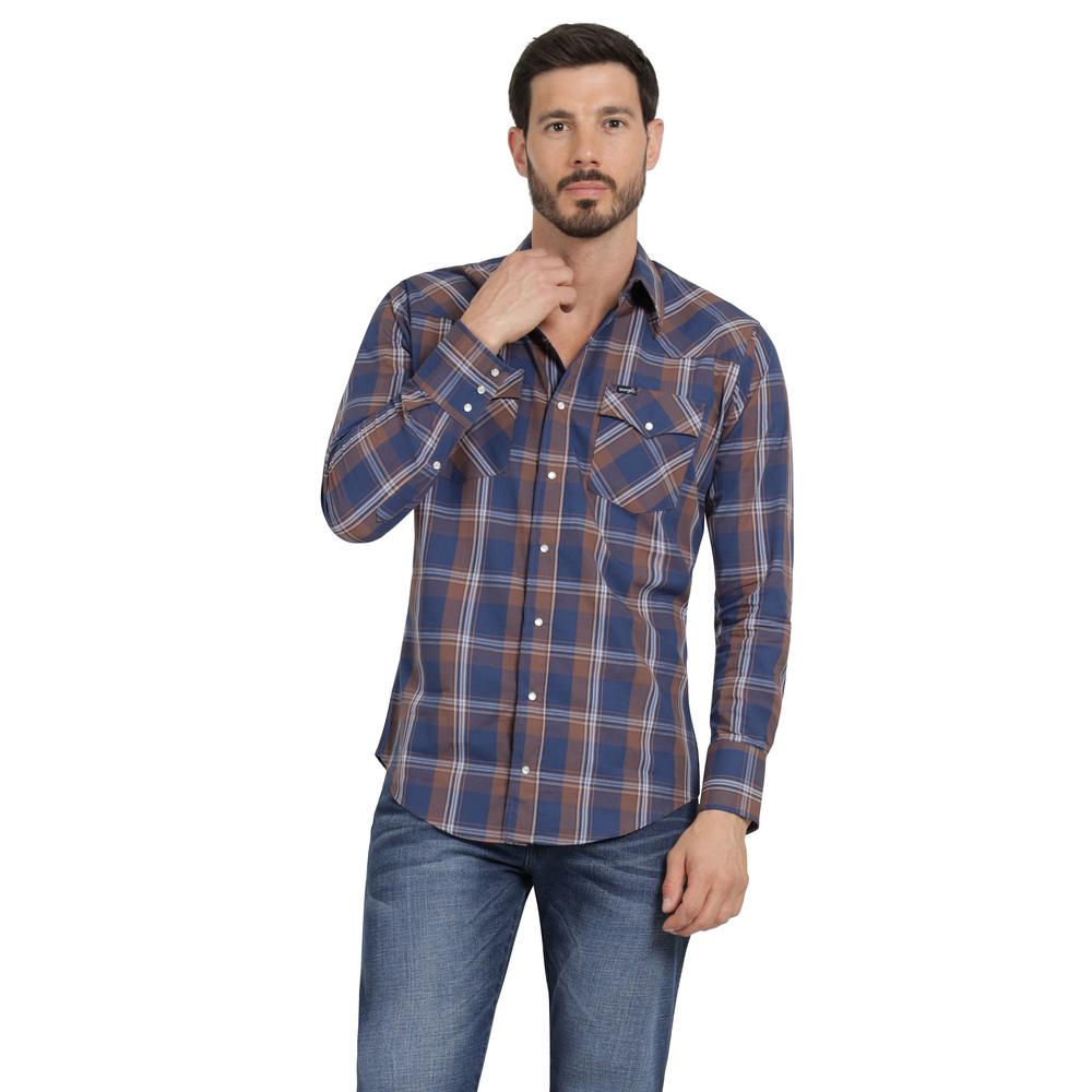 Camisa Vaquera Hombre Wrangler Regular Fit Manga Larga 340 Azul