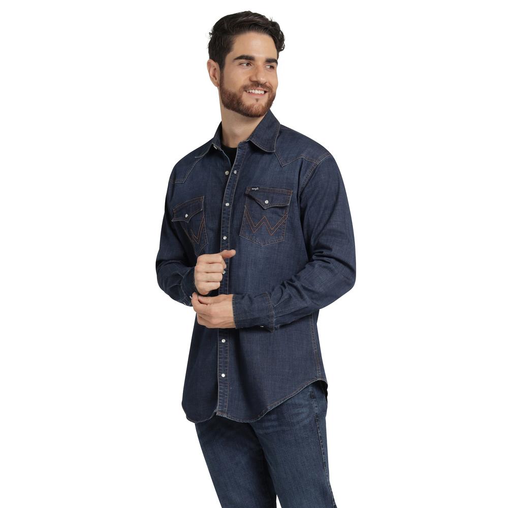 Foto 2 | Camisa Vaquera Hombre Wrangler Regular Fit Manga Larga 376 Azul