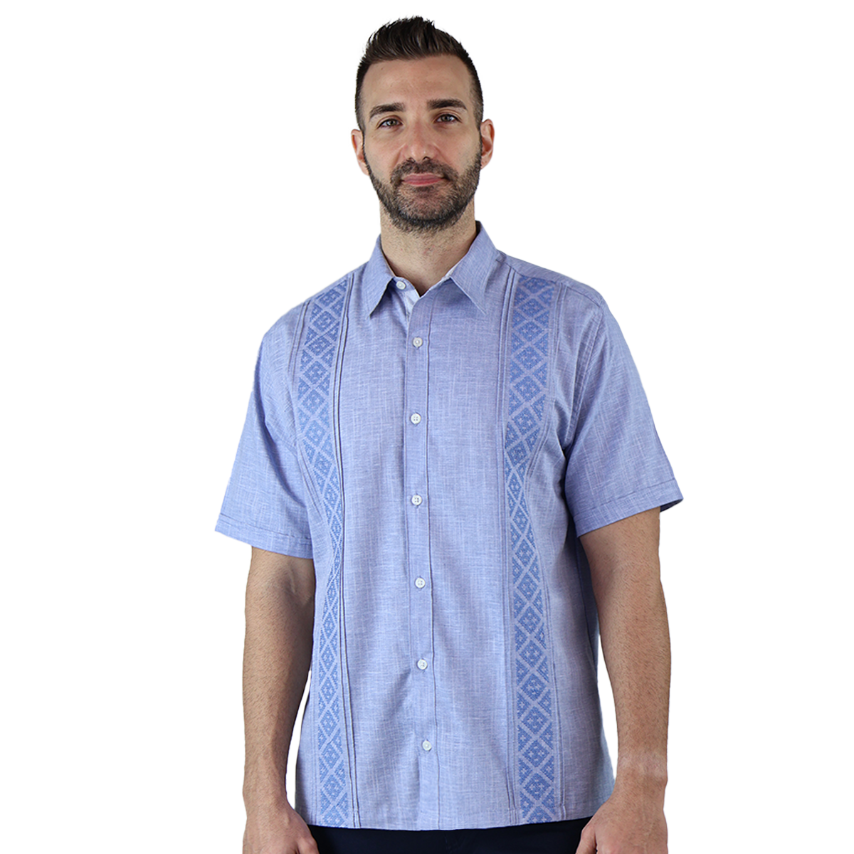 Foto 2 pulgar | Camisa Bordada Tipo Guayabera Marca Rams Cottons Modelo Teya Color Azul Jaspe Look Lino Y Alforzas